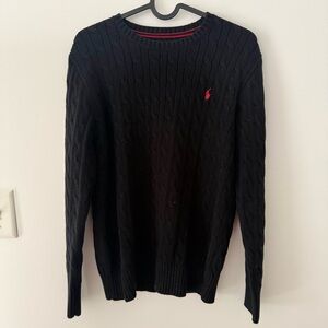 Polo by Ralph Lauren Boy’s Black Cable-Knit Cotton Sweater with Red Pony